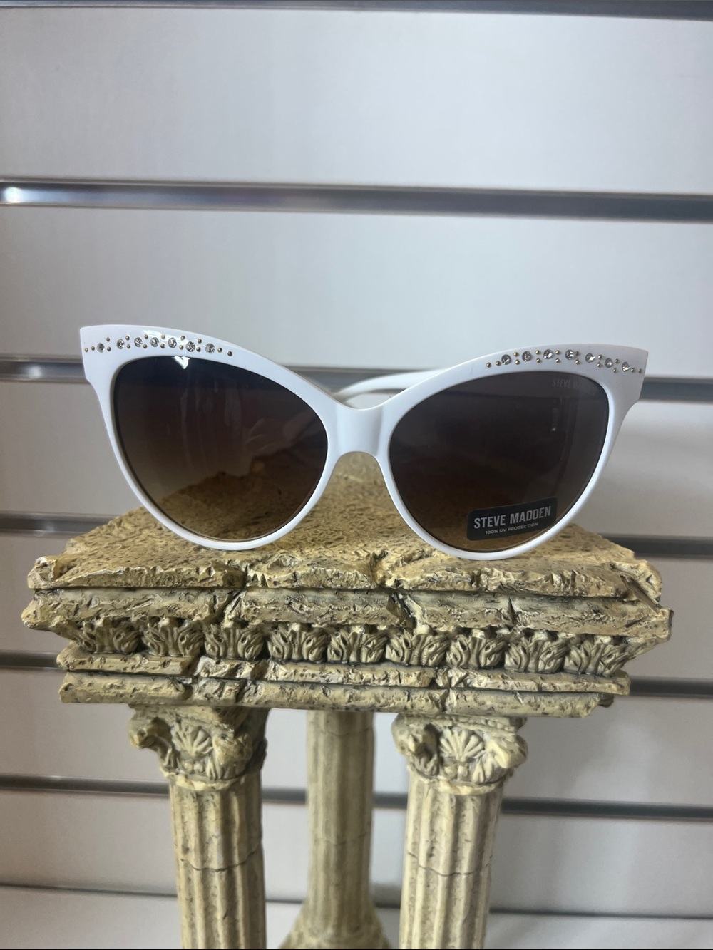 Steve Madden White Cat-Eye Sunglasses with Rhinestones